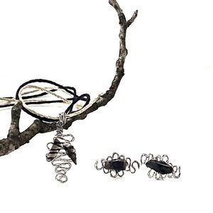 3/$40 Handcrafted Raw Black Obsidian Earring & Pendant Necklace Set